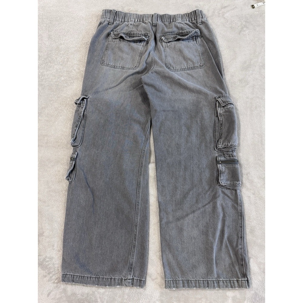 Aeropostale Gray Denim Cargo Jeans Wide Leg Baggy Multi-Pocket Elastic Waist - Picture 7 of 9